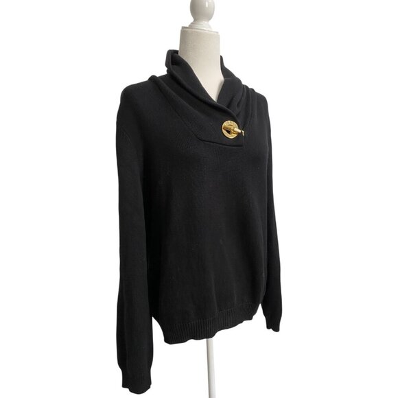 Lauren Ralph Lauren Black Pullover Sweater with Gold Rope and Hardware - Size XL - Picture 2 of 4